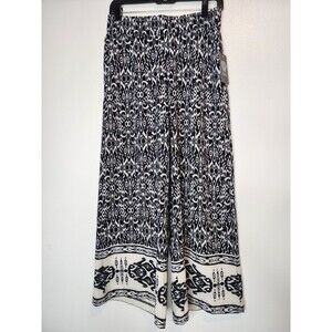 Vince Camuto Women's Smocked Waist Pull On Wide Leg Pants, Black & White Small